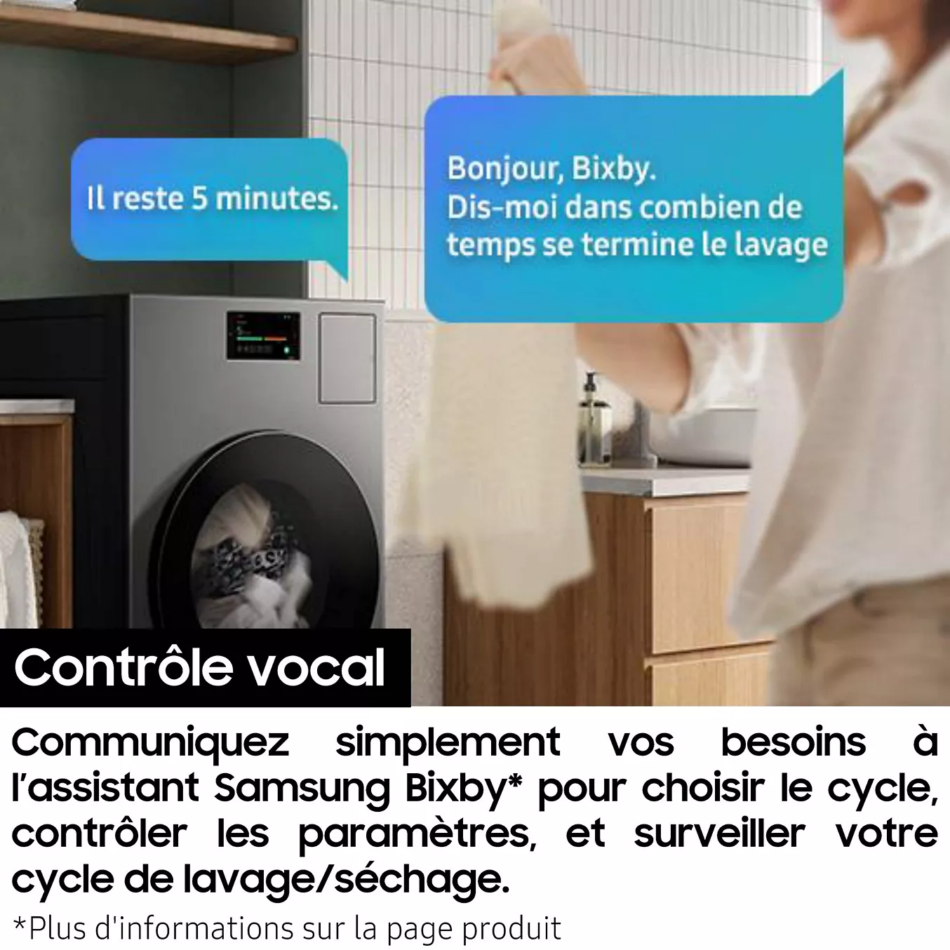 Lave linge séchant hublot SAMSUNG WD18DB8995BZT2 Bespoke AI Combo – Image 9