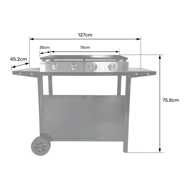 Plancha gaz HAPPY GARDEN Plancha au gaz MÉRIDA 4 brûleurs + chari