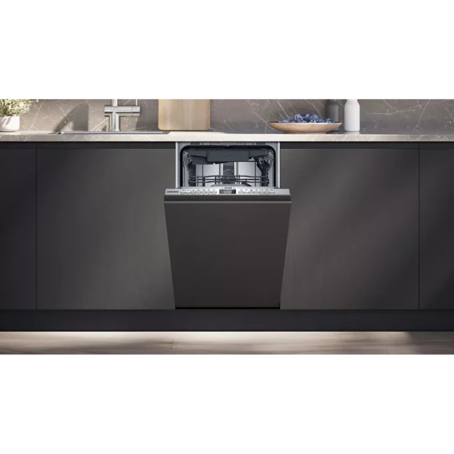 Les points forts du produit On adore Porte à glissières, idéal plinthe basse. témoin lumineux au sol, connecté via Home Connect. Tout encastrable avec panneau de commande invisible L x H x P : 44.8 x 81.5 x 55 cm Rangement couverts : Tiroir très silencieux 44 dB - 10 couverts
