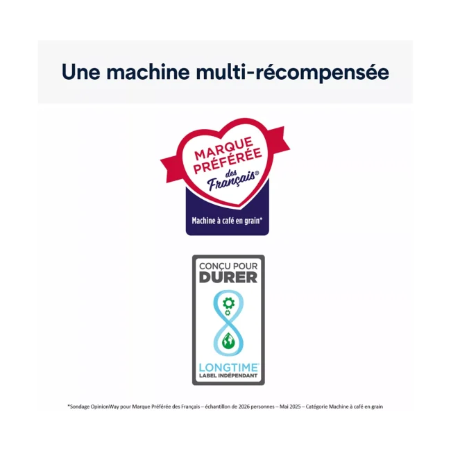 Les points forts du produit On adore Son bac à grains interchangeable qui vous permet de changer de café en grains selon vos envies ! Nombre de recettes : 9 Système de boissons lactées : Buse vapeur intégrée pour des préparations lactées manuelles Capacité du bac à grains : 250 g Capacité du réservoir d'eau : 1,4 L
