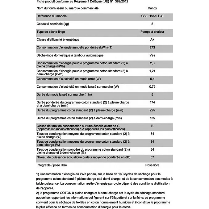 Sèche linge pompe à chaleur CANDY CSEH8A1LES – Image 3
