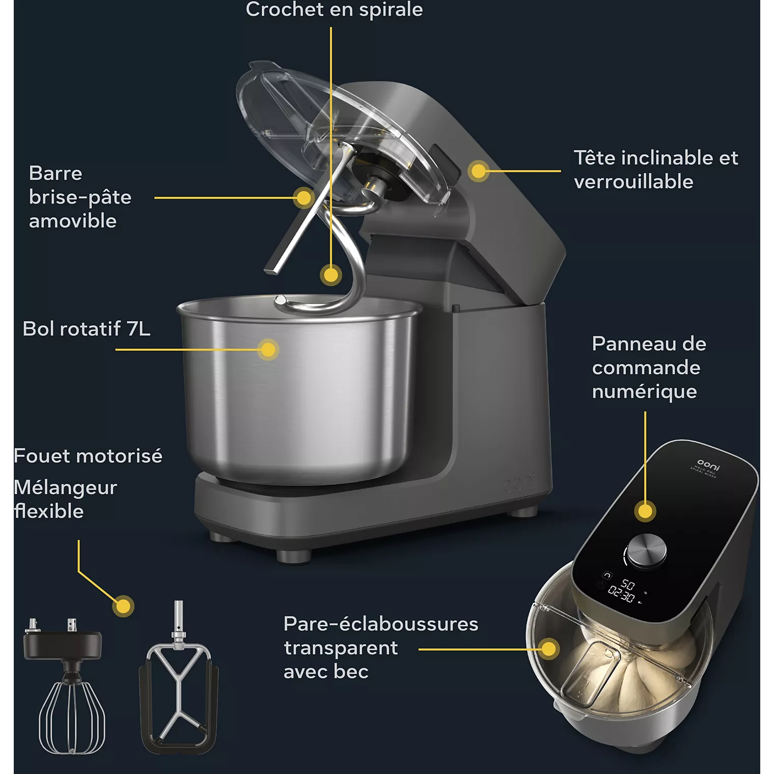 Robot pâtissier OONI Halo Pro gris, 7 L, 58 vitesses – Image 3