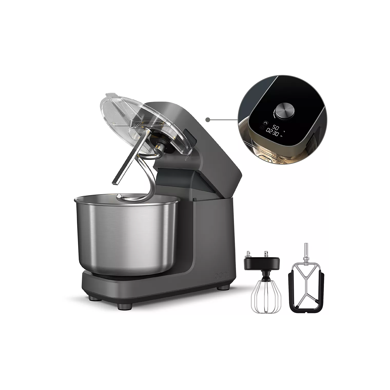 Robot pâtissier OONI Halo Pro gris, 7 L, 58 vitesses, transmission directe