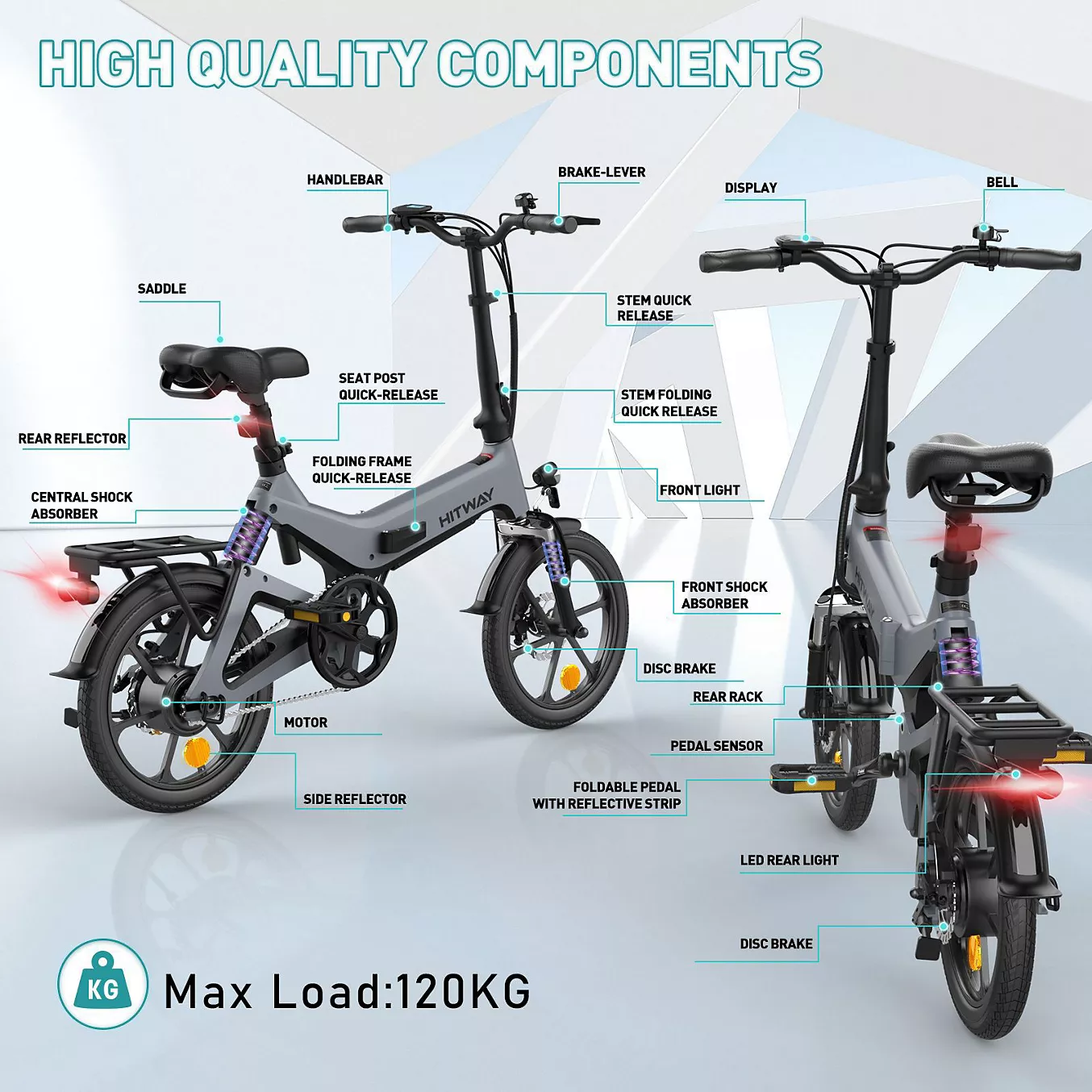 Vélo électrique HITWAY HITWAY Vélo électrique pliable 16" Gris – Image 7